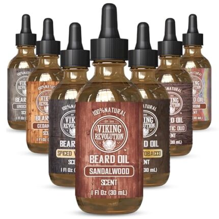 Viking Revolution Sandalwood Beard Oil for Men – Natural Mens Beard Oil with Argan Oil and Jojoba Oil – Beard Softener, Strengthens and Moisturizes – Beard Conditioner for Men (Sandalwood, 1 Pack)