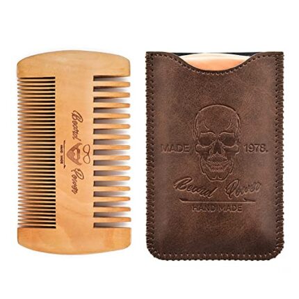 Menesia Wooden Beard Comb with Case for Men Beard, Fine & Coarse Teeth, Men’s Wood Pocket Comb for Beards & Mustaches & Hair,Brown Skull Design