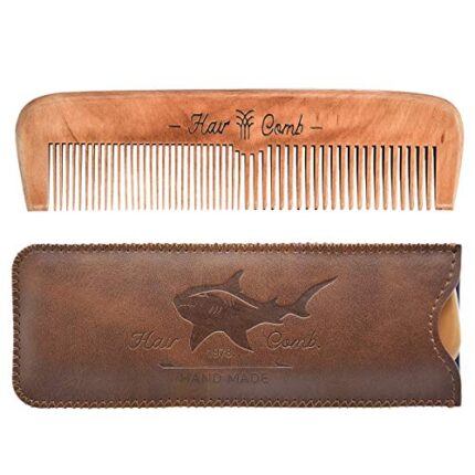 Wooden Hair Combs for Men,Men’s Wood Beard Comb with Leather Travel Case,Mens Combs for Hair,Kids Comb(brown shark)