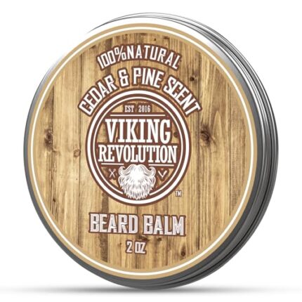 Viking Revolution Beard Balm Cedar & Pine Scent w/Argan & Jojoba Oils – Styles, Strengthens & Softens Beards & Mustaches – Leave in Conditioner Wax for Men