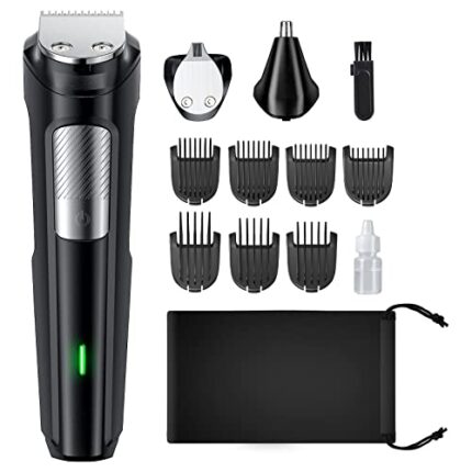 RICAF Beard Trimmer Hair Clipper for Men, 13 Piece Men?s Grooming Kit with Cordless Rechargeable Hair & Nose Trimmer Electric Shaver, Stainless Steel Blades for Painless Facial & Body Hair Removal
