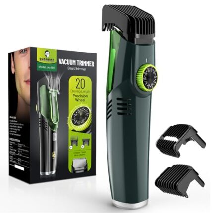 SHPAVVER Vacuum Beard Trimmer for Men, Mustache Trimmer with 20 Length and Styles Adjustable, Built-in Vacuum Trimmer for Mustache, Sideburns, Facial Hair, Rechargeable, IPX6 Waterproof, 2 Comb