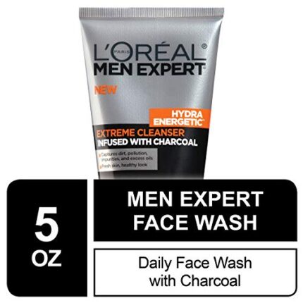 L’Oreal Men Expert Hydra Energetic Facial Cleanser with Charcoal for Daily Face Washing, Mens Face Wash, Beard and Skincare for Men, 5 fl. Oz