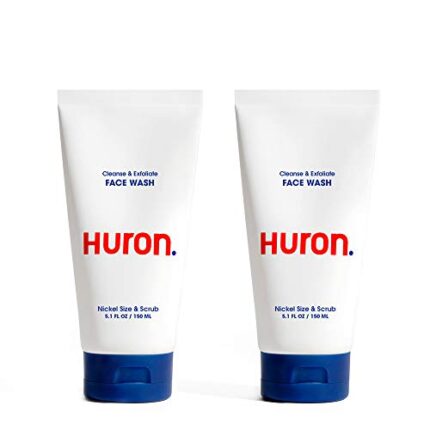 Huron Men?s Face Wash – Daily Deep Facial Cleanser & Mild Exfoliator – Cleans, Conditions, & Hydrates Skin – Subtle Energizing Scent – Vegan, Sulfate-Free – 5.1 Oz (2 Pack)