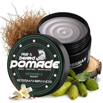 Bossman Hair & Beard Pomade – Moisturizing with Longer Hold and Control – Men’s Hair, Beard and Moustache Styling Product – Made in USA (Vetiver X Scent)