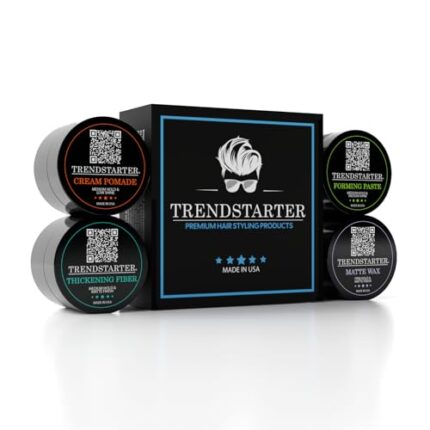 TRENDSTARTER – MATTE STYLE PREMIUM WAX POMADE SAMPLE PACK – Cream Pomade – Matte Wax – Forming Paste – Thickening Fiber – Men’s Premium Haircare Pomades (1 Sample Box – Four 0.25oz Samples)