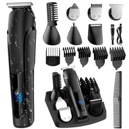 Lopeie Beard Trimmer for Men, All in One Mens Beard Grooming Kit, IPX7 Washable Hair Clippers for Beard, Face, Nose Hair Trimmer Body Shaver, Hair Clippers Electric Razor for Men Gifts, Black
