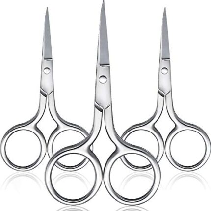 Mudder 3 Pairs Nose Hair Scissors Facial Hair Scissors Small Scissors Stainless Steel Straight Tip Scissor for Eyebrows, Nose, Moustache, Beard (Silver)