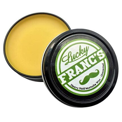 Lucky Franc’s Unscented Mustache Wax for Men. Strong Frim Hold Stache Wax For Men’s Grooming. All Natural Scent Free Formula With Beeswax And Coconut Oil. USA Made Mustache Styling Wax 2 Ounces